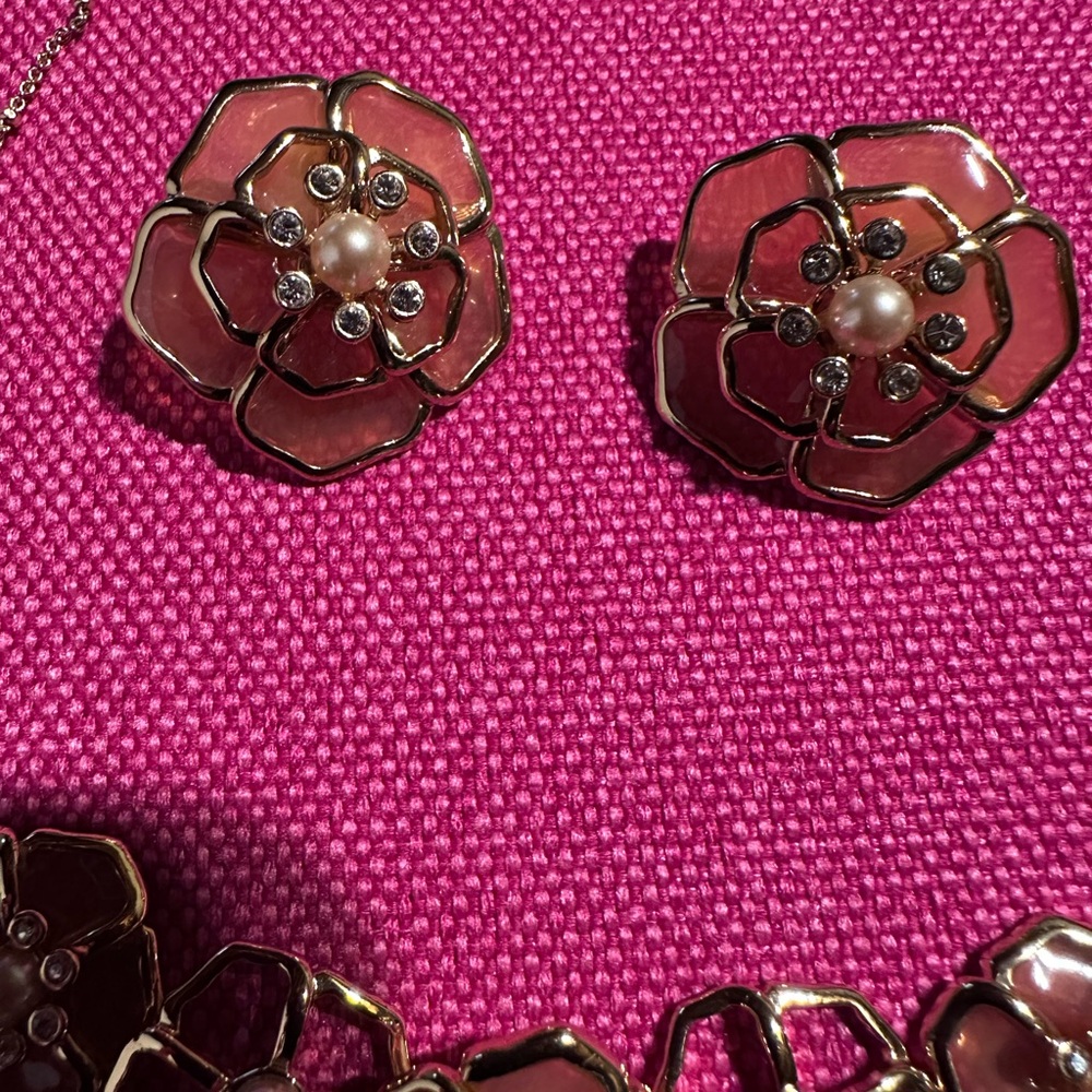 Jewerly Set Earrings Necklace Bracelet Kate Spade New York, Pink Floral - Picture 2 of 10